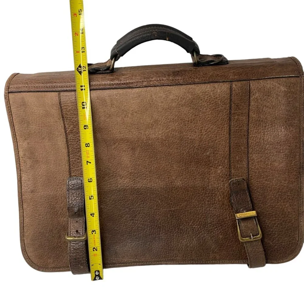 Distressed brown leather briefcase business messenger bag satchel vintage‎